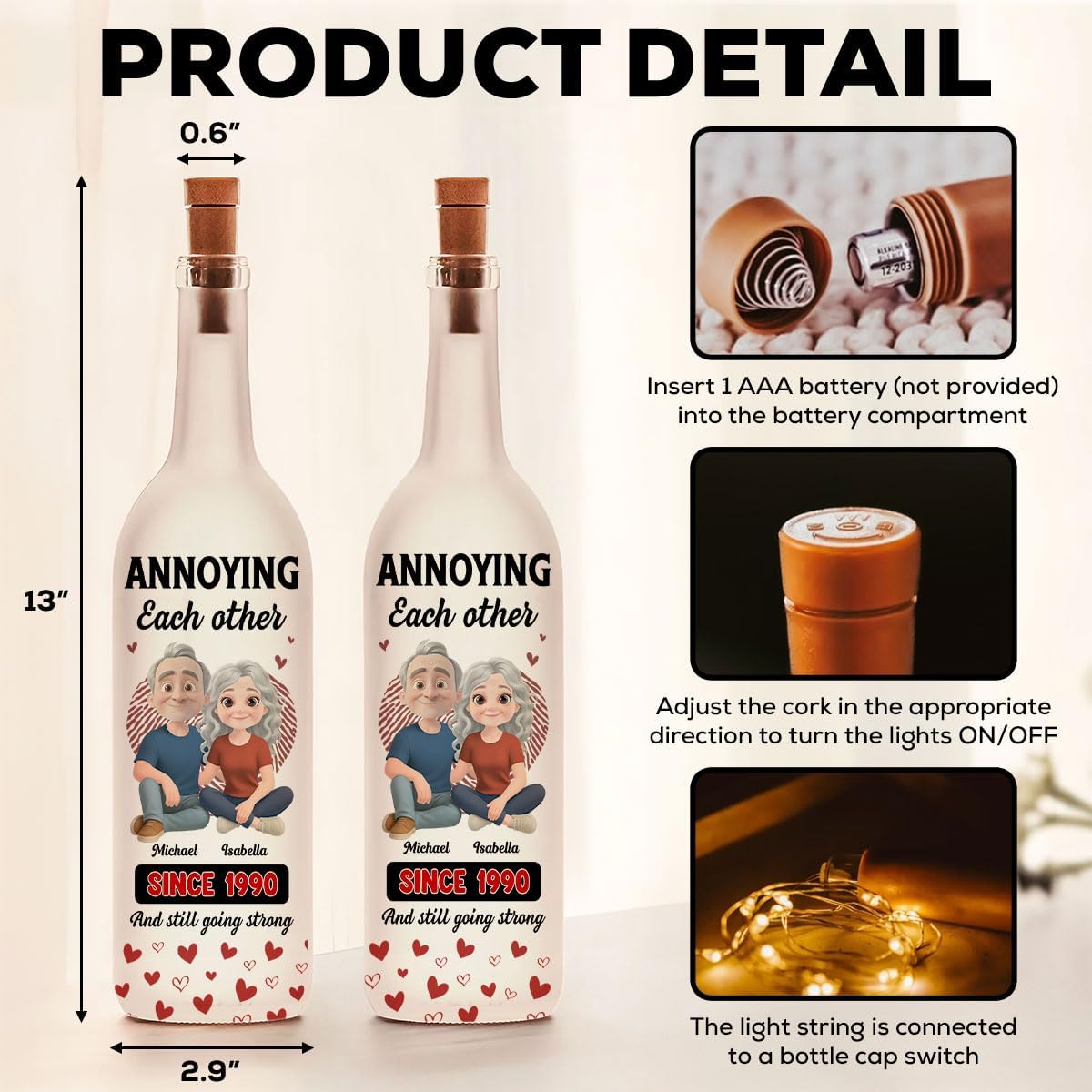 Wrappiness Personalized Bottle Lamp Annoying Each Other - Anniversary Housewarming Couples Gifts for Her for Him - Bottle Light Gifts for Wife Husband