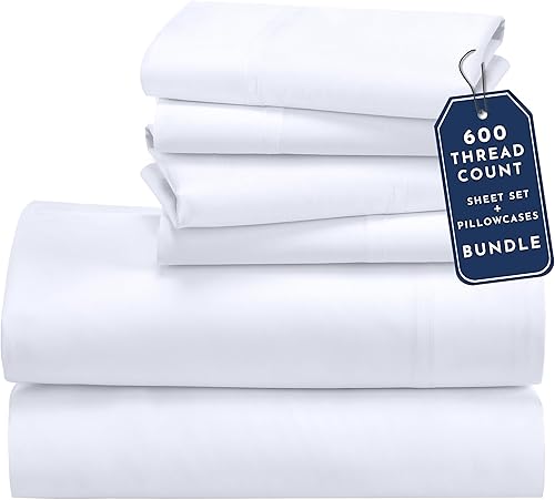 California Design Den Juego de sábanas de 6 piezas tamaño King con 4 fundas de almohada, 600 hilos, 100% algodón satinado (blanco)