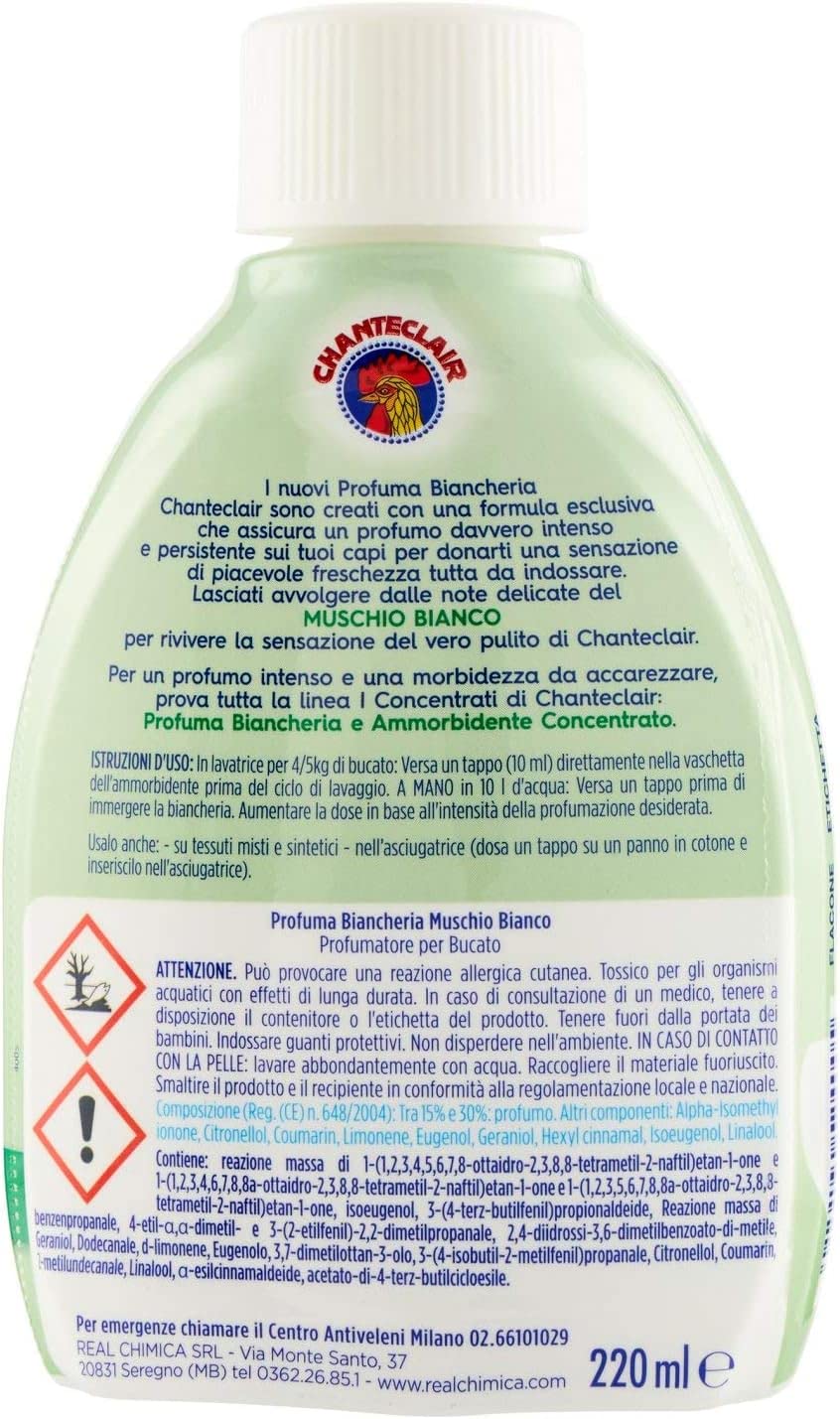 Chanteclair I Concentrati - Perfume para ropa de musgo blanco, perfume intenso y persistente en las prendas, 220 ml + llavero Beni Culinari de regalo