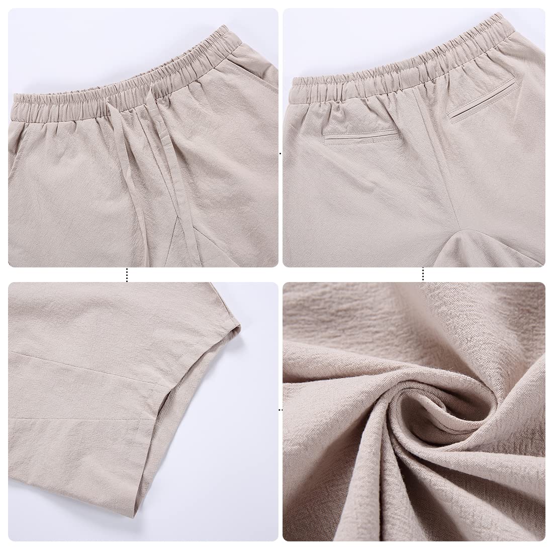 DOSLAVIDA Herren-Caprihose aus Baumwollleinen, leger, elastischer Bund, Baggy, Haremshose, leicht, lockere Passform, Yoga, Strand-Shorts