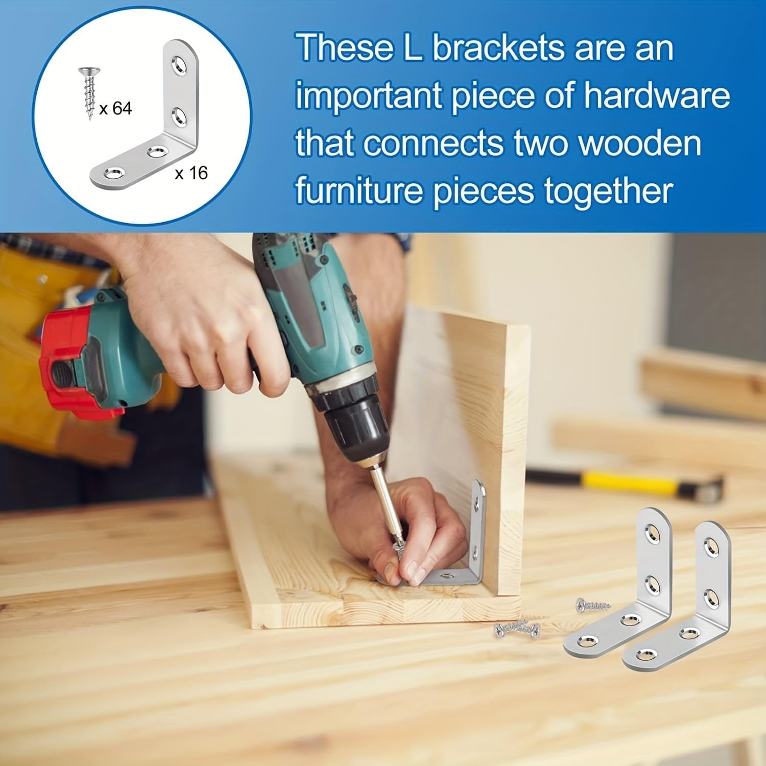 10PCS 90 Degree Angle Corner Brackets Corner Brace Fastener Wall Brackets Hanger for Shelves, Table, Chair