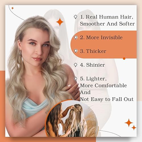 Miniatura 7 de Full Shine - Extensiones de cabello humano real con cinta adhesiva y trama de piel sin costuras, 18 con reflejos 613 (rubio), 18pulgadas, 1.76oz,