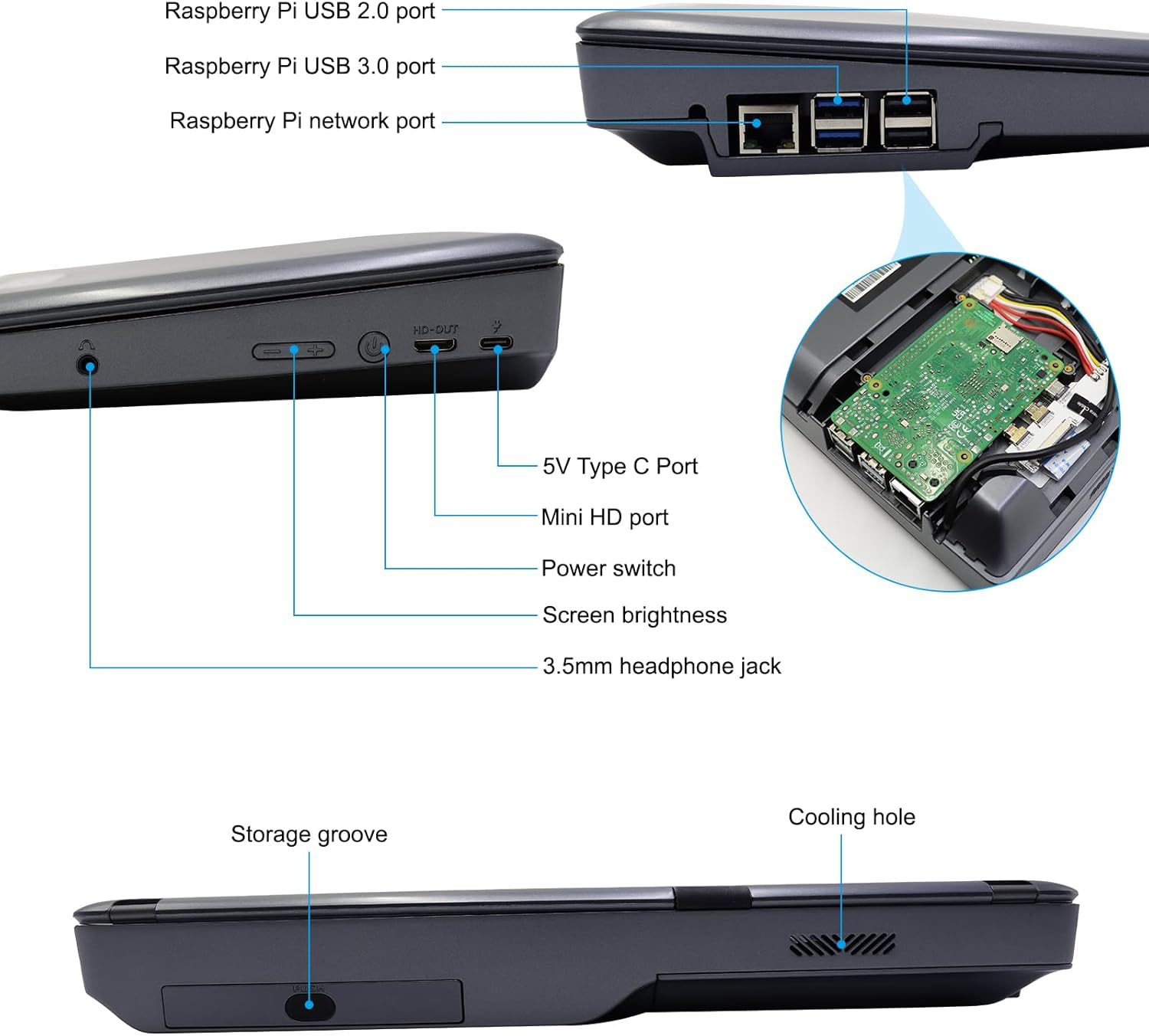 Raspberry Pi 5 installed in the CrowPi2 compartment