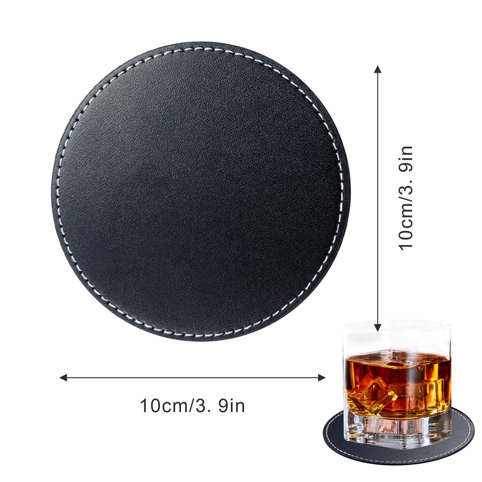 RICHSUM Sottobicchiere in morbida similpelle, 6 pezzi, sottobicchieri rotondi con cuciture intorno, adatti a diverse tazze, tavoli in legno, decorazione per la casa, 10 cm (blu scuro