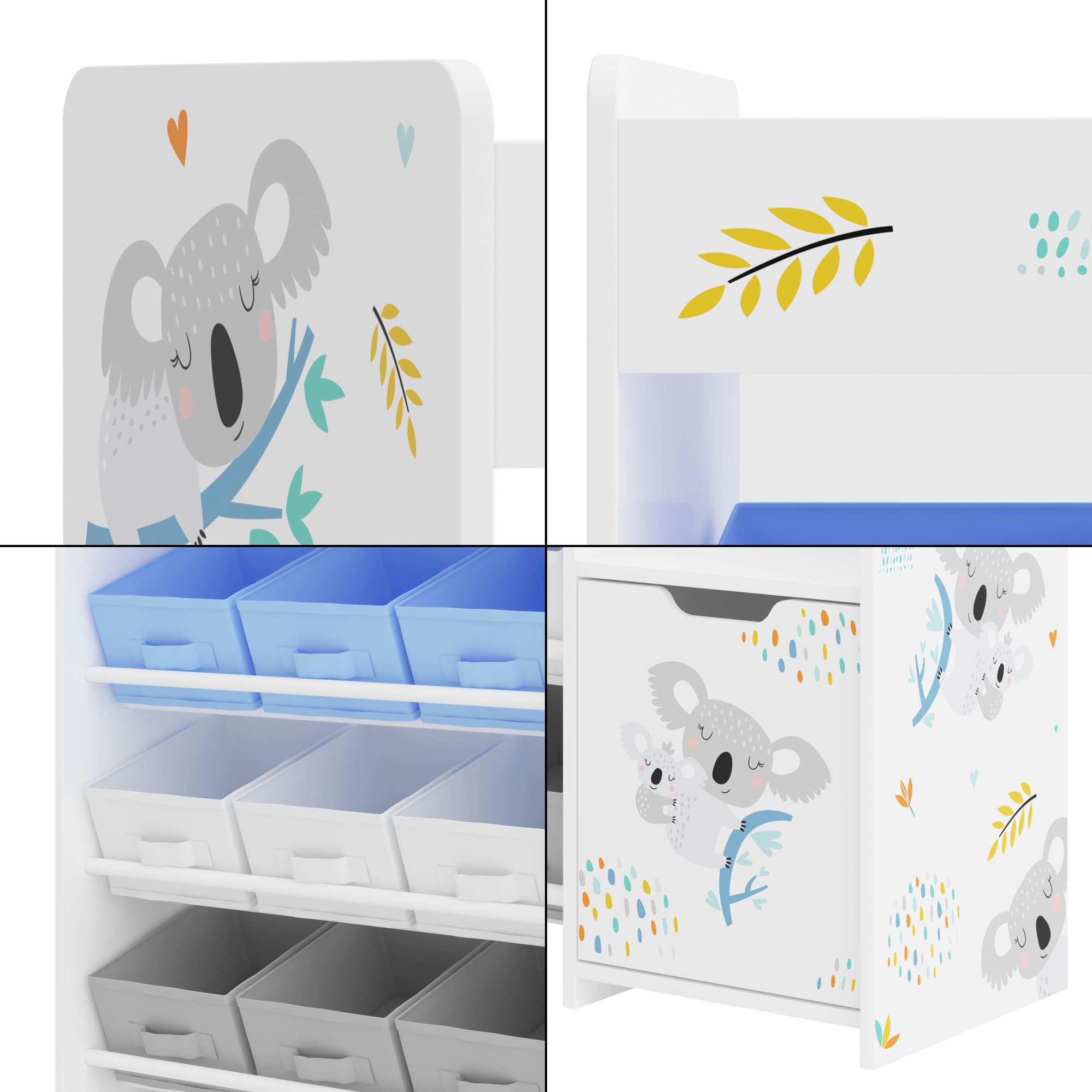 en.casa] Kinderregal Søndreland Bücherregal für Kinder mit 9 Aufbewahrungsboxen Spielzeugregal mit Schrank 80 x 90 x 30 cm Spielzeug Aufbewahrung