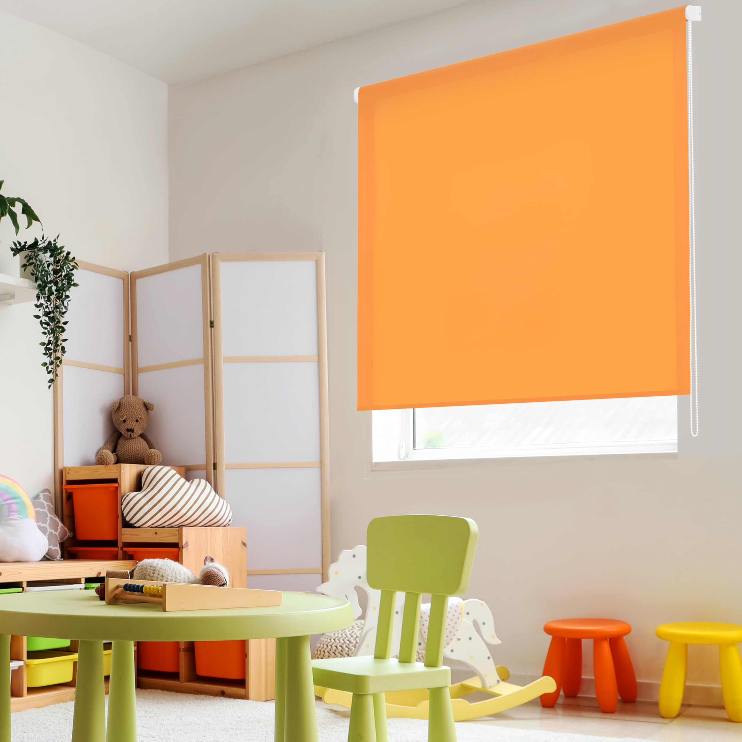 Blindecor Ara | Lichtdurchlässiges Rollo | Orange | 100 x 250 cm (BxH) | Stoffgröße 97 x 245 cm | Rollos für fenster