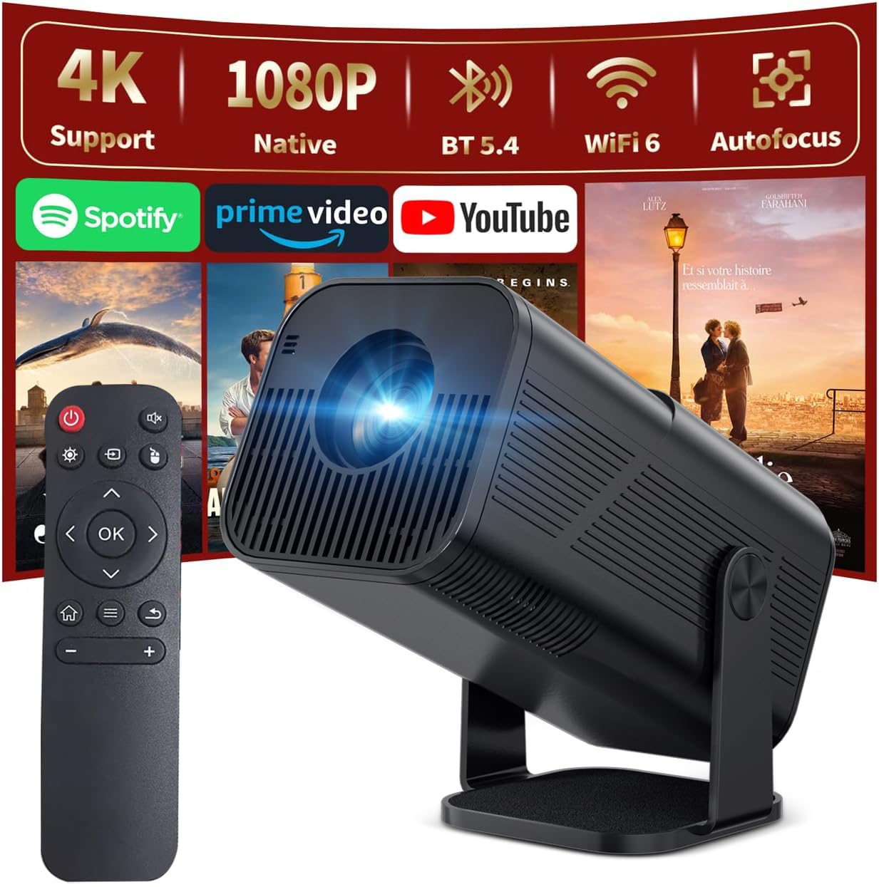 Amazon.com: Mini Projector with WiFi & Bluetooth, 4K Support, Auto