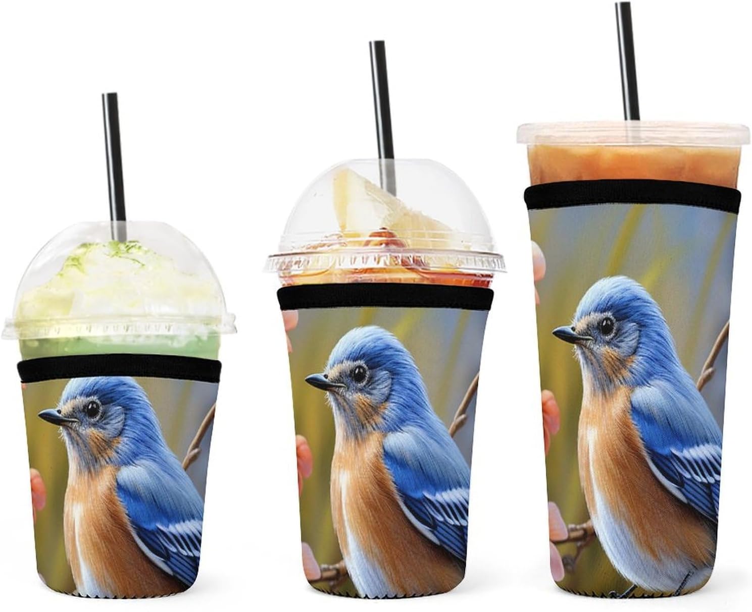 Eastern Bluebird 3 Pack Reusable Iced Coffee Sleeves Insulates Protective Neoprene Sleeve Cups Sleeves For Iced Hot Drinks