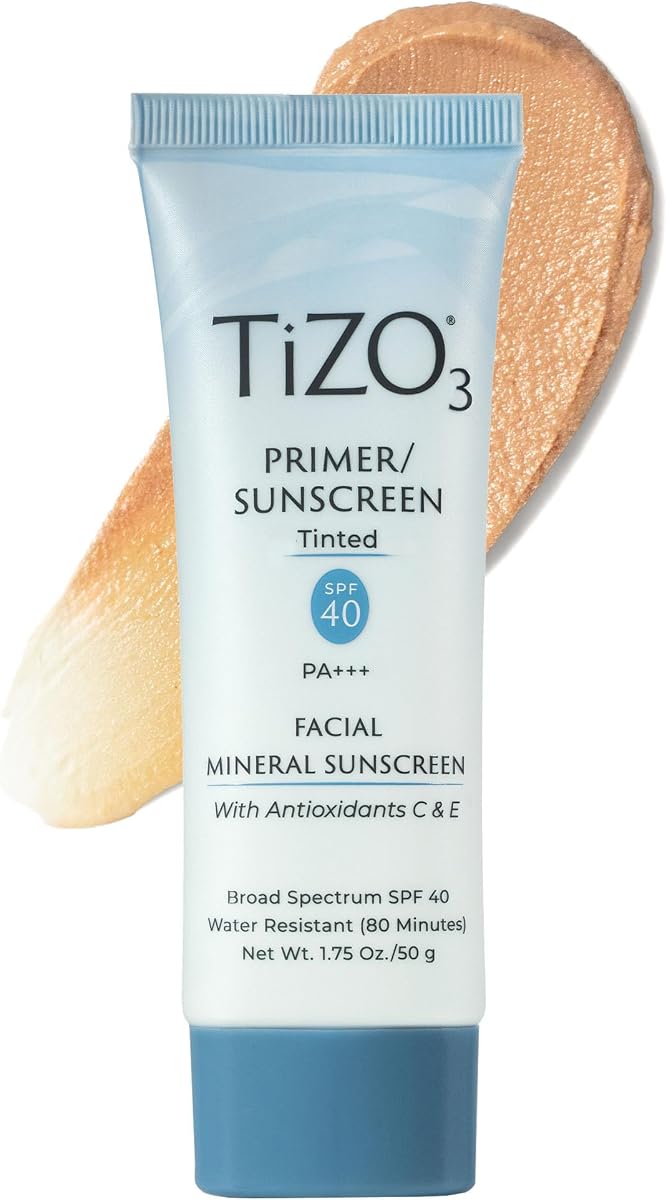 TiZO3 Protector solar mineral facial y prebase, teñido de amplio espectro SPF 40 con antioxidantes, acabado mate transparente, sin fragancia, sin aceite, recomendado por dermatólogos, PA+++ 1.75 oz