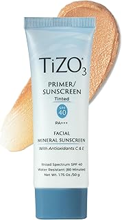 TiZO3 Facial Mineral Sunscreen and Primer, Tinted Broad Spectrum SPF 40 with Antioxidants, Sheer matte finish, Fragrance-Free, Oil-Free, Dermatologist-recommended, PA+++ 1.75 oz