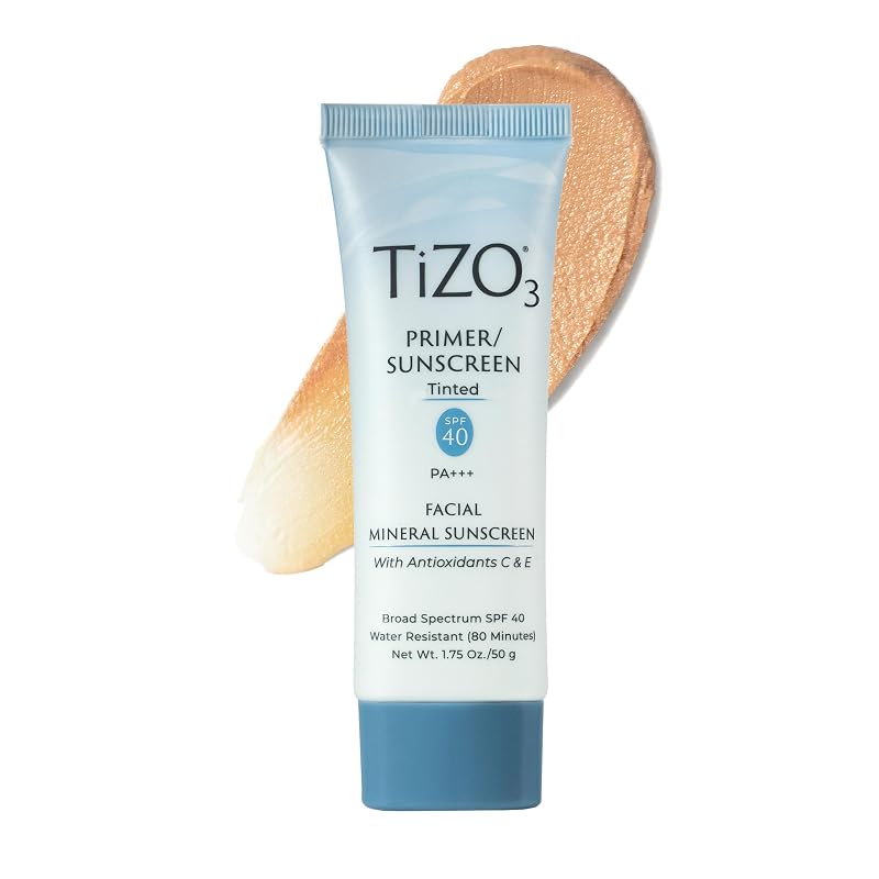 TIZO3 Protetor solar facial mineral com primer, tonalizado, SPF 40 e PA+++ — 50 mL