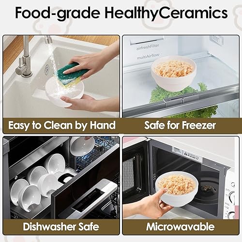 Miniatura 5 de Juego de cuencos de agua para alimentos para gatos, cuencos dobles de cerámica para mascotas con soporte elevado inclinado de 15, estación de