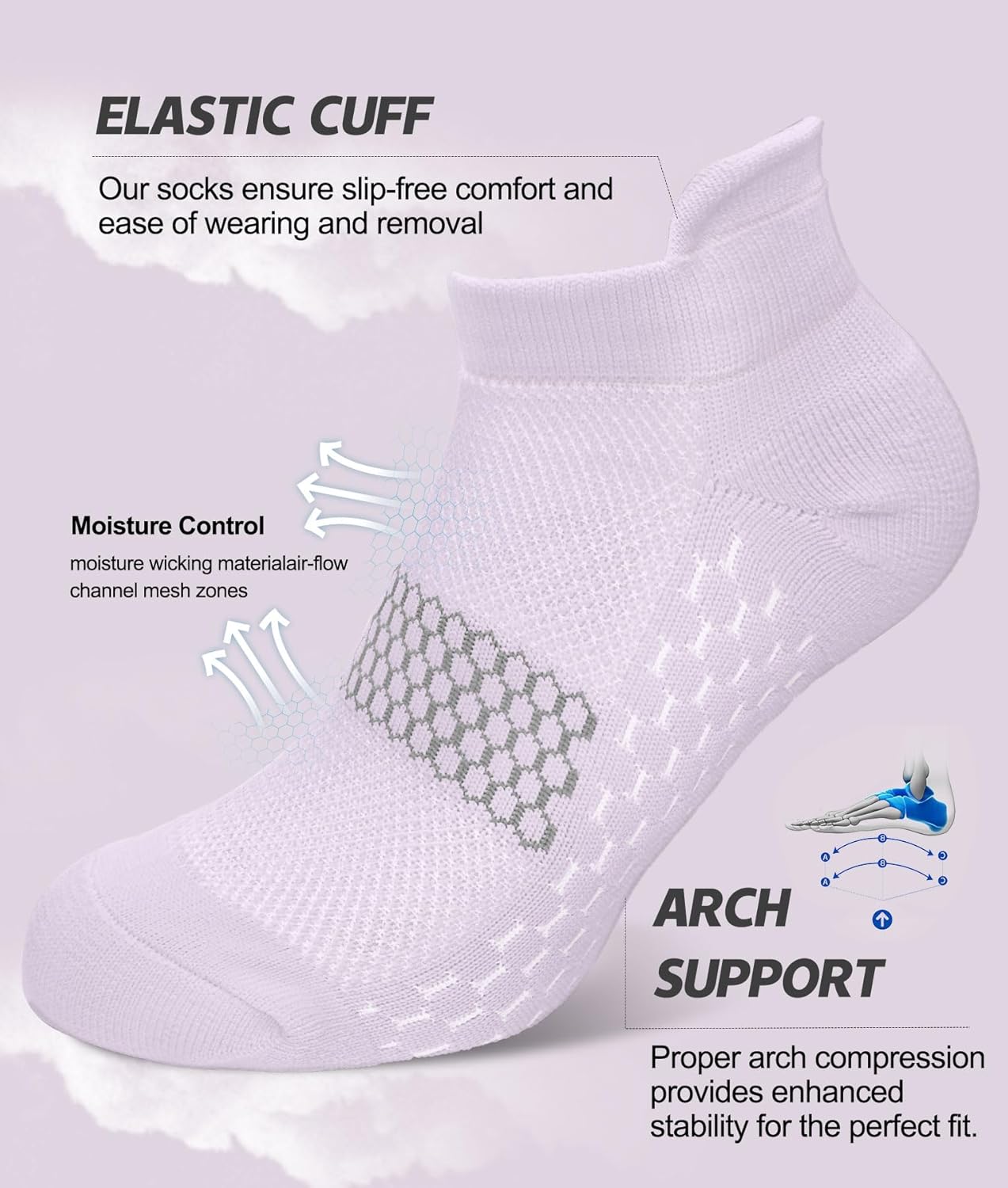 ACTINPUT Cushioned Compression Socks for Women 7 Pairs,Ankle Running Socks with Heel Tab, Anti-Blister Low Cut Athletic Socks - Image 2