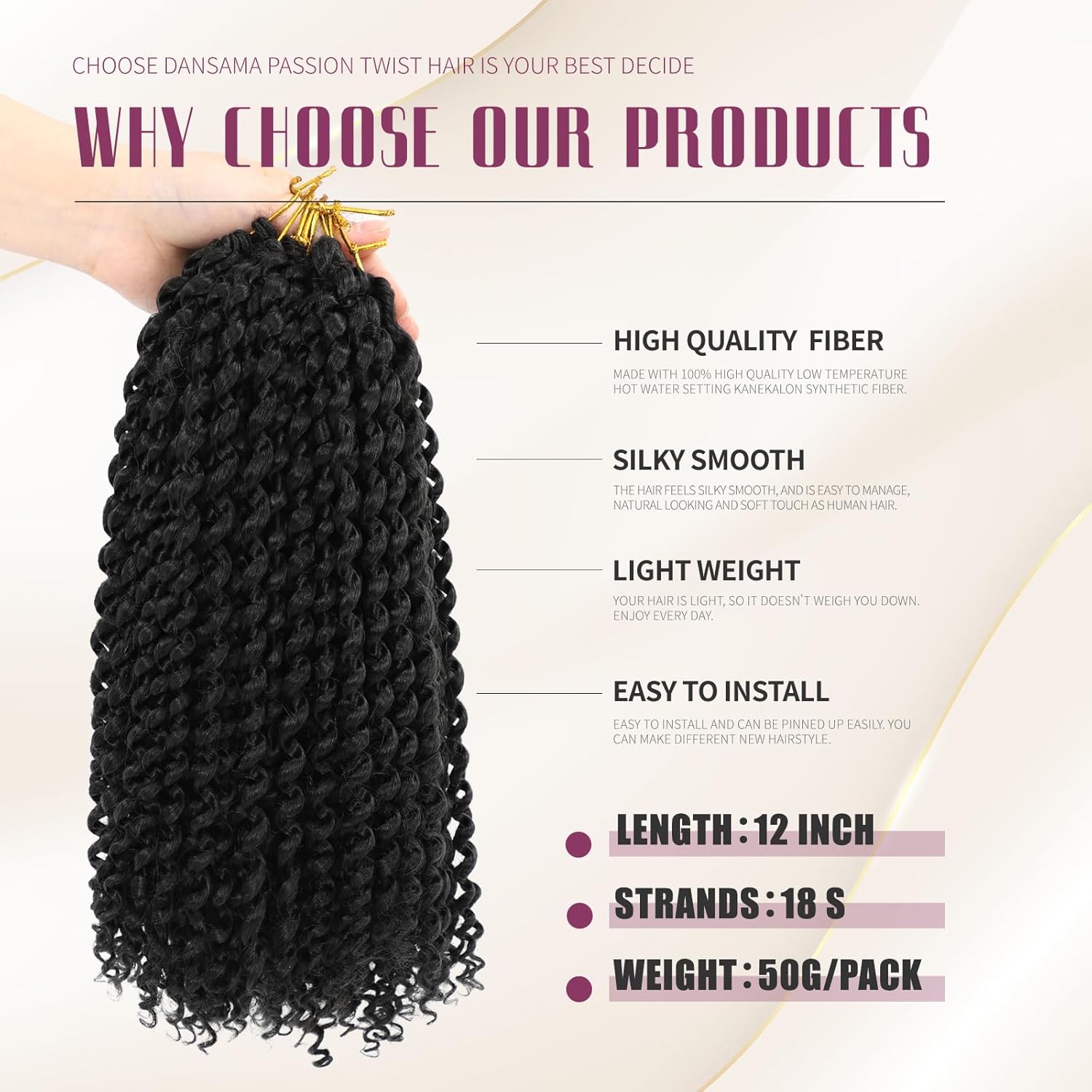 Dansama Passion Twist Hair Water Wave Braiding Hair for Butterfly Style Crochet Braids Bohemian Hair Extensions (12inch (Pack of 7), #1B)