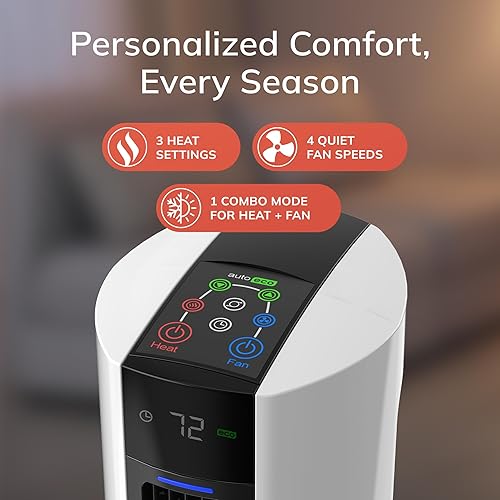 Vista 5 de Lasko Ventilador de torre oscilante para todas las estaciones y calentador de espacio en uno para el hogar con termostato ajustable, protección