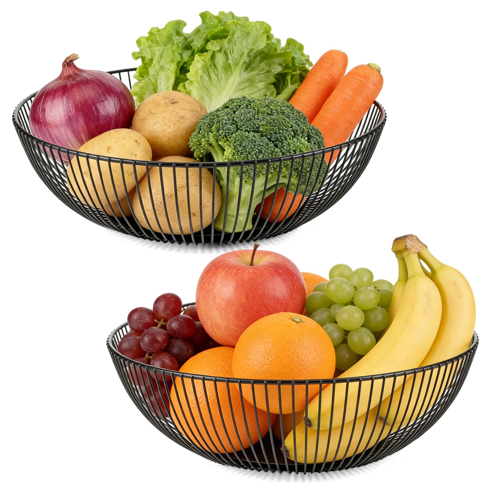 Gran Frutero de Metal Negro para Cocina Moderna, Cesta de Frutas Grande de 28x7.5 cm con Diseño Elegante y Duradero, Ideal para Organizar y Exhibir Frutas Frescas en tu Hogar o Mesa de Comedor