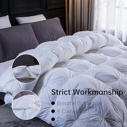 Vista 16 de Three Geese - Edredón de plumón de plumas de ganso plisado, tamaño Queen, potencia de relleno de 750 +, 1200 hilos de tela de algodón, edredón negro