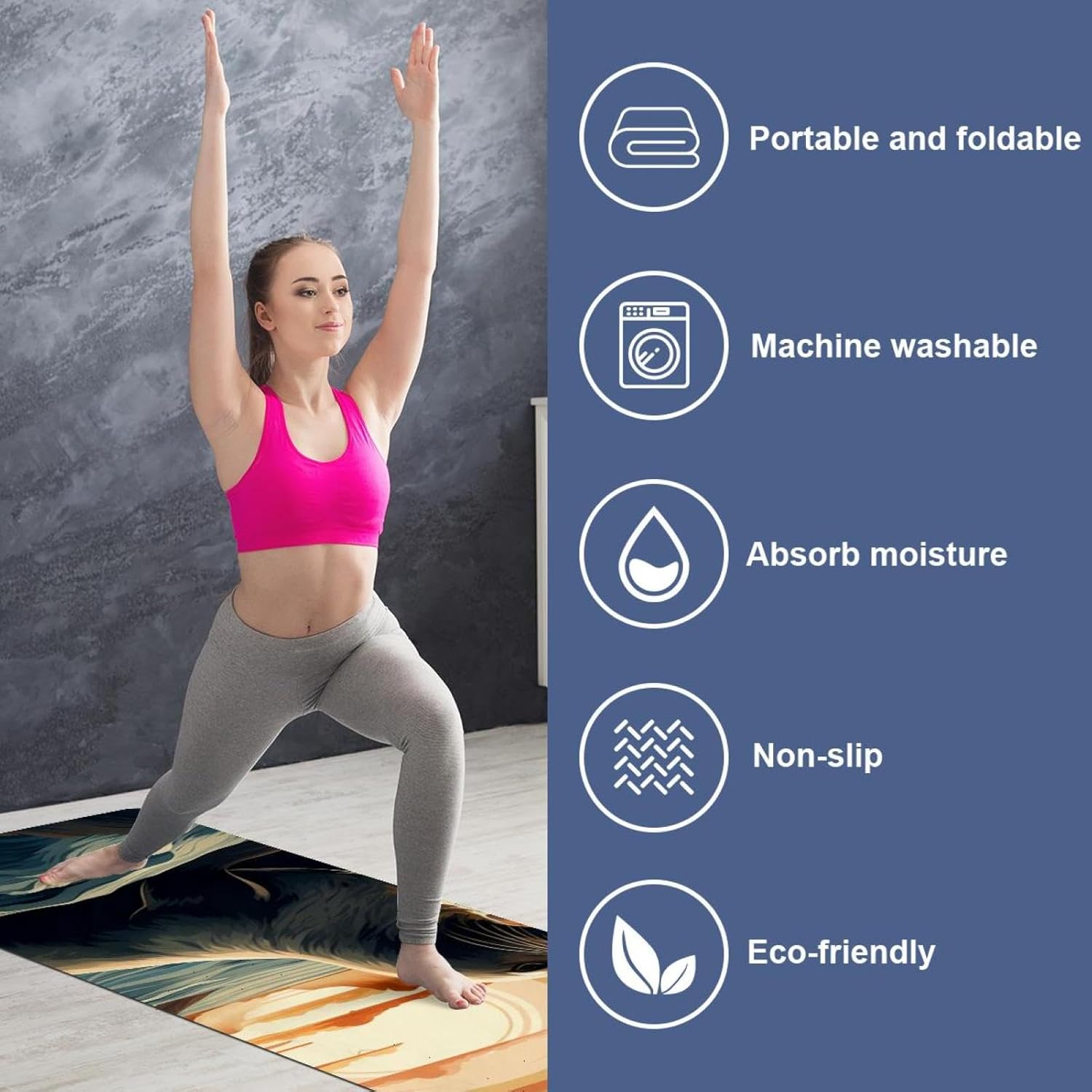 Yoga Towel, Sea Lion Pattern Non Slip Sweat Absorbent Hot Yoga Mat Towel for Hot Yoga, Pilates and Fitness - 72.8" x 26.8"