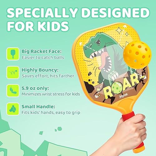 Miniatura 2 de Joycat Juego de 2 palas de pickleball para niños, de plástico ligero con agarre pequeño, 2 bolas de pickleball, 1 bolsa con cordón, regalo deportivo