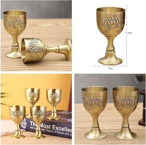 Miniatura 2 de Juego de 2 copas de vino vintage de bronce camafeo de aleación antiguas, copas de vino medievales, adornos vintage de 2.4 x 4.5 in