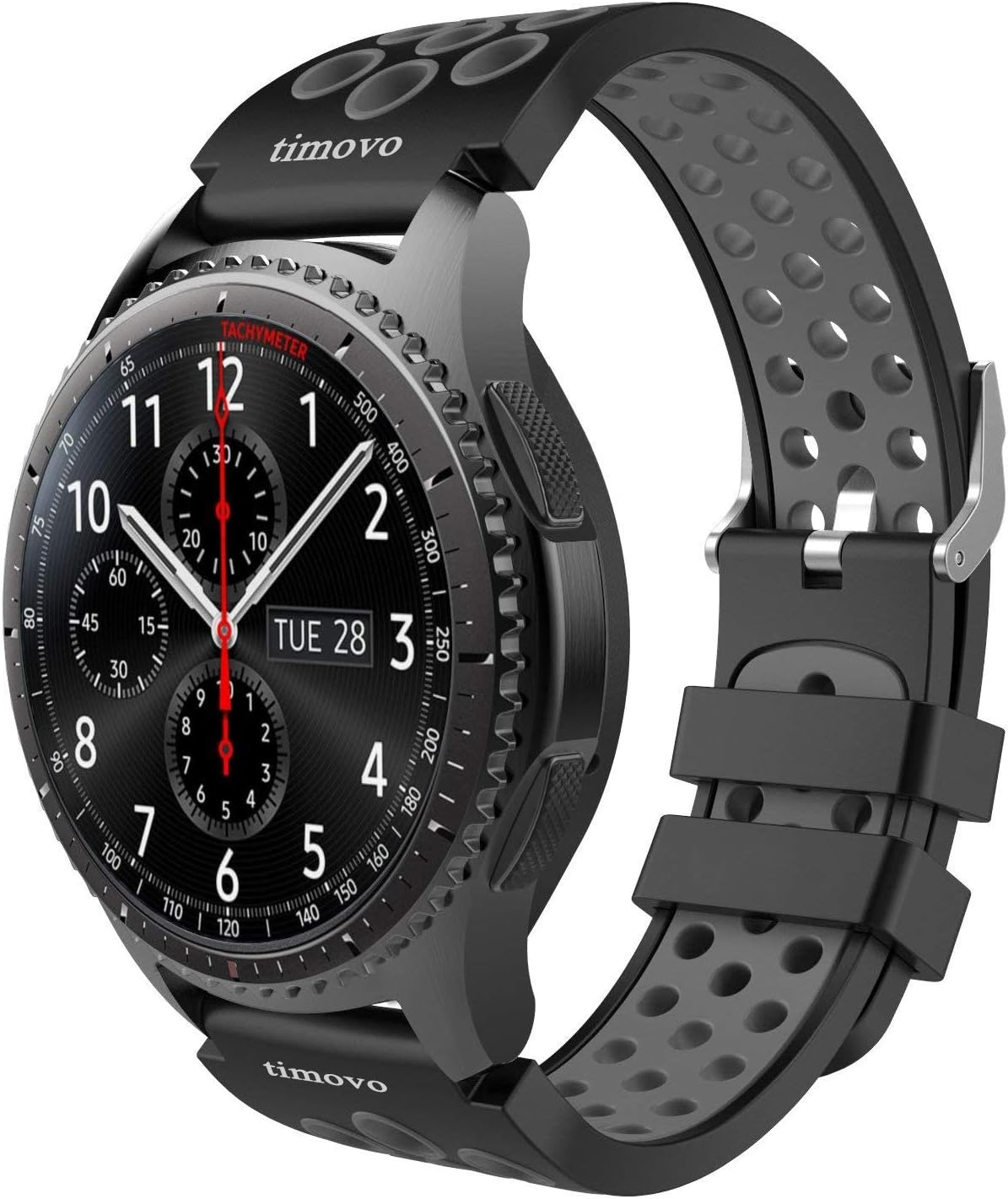 TiMOVO Band Compatible with Samsung Gear S3 / Galaxy Watch 46mm, Perforated Silicone Replacement Strap Fit Samsung Gear S3 Frontier, S3 Classic, Moto 360 2nd Gen 46mm Smart Watch, Black & Gray