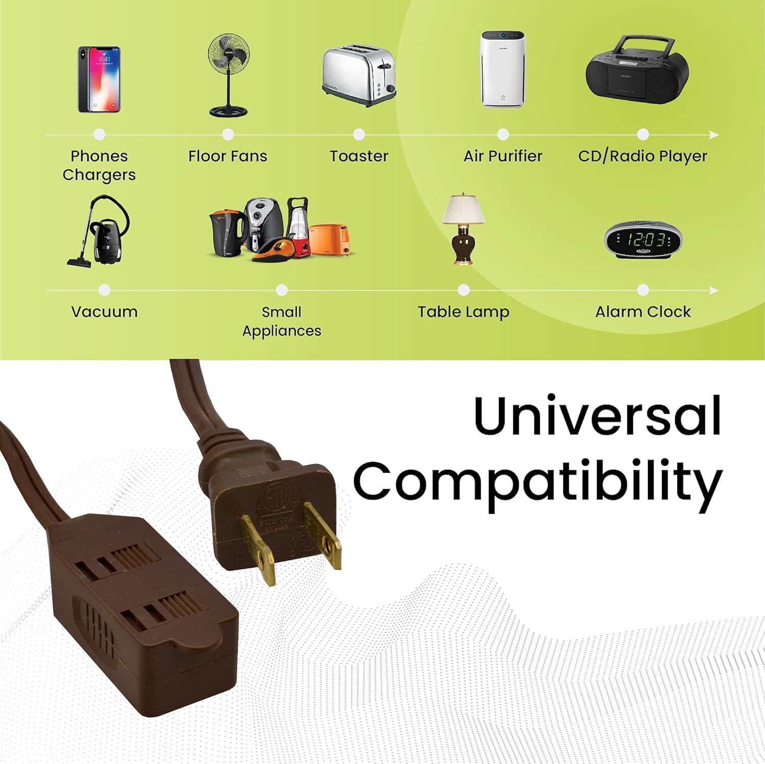GoGreen Power Inc. (G-24809-5) 16/2 9' Household Extension Cord, 3 Outlets, Brown, 9ft, 5 Pack