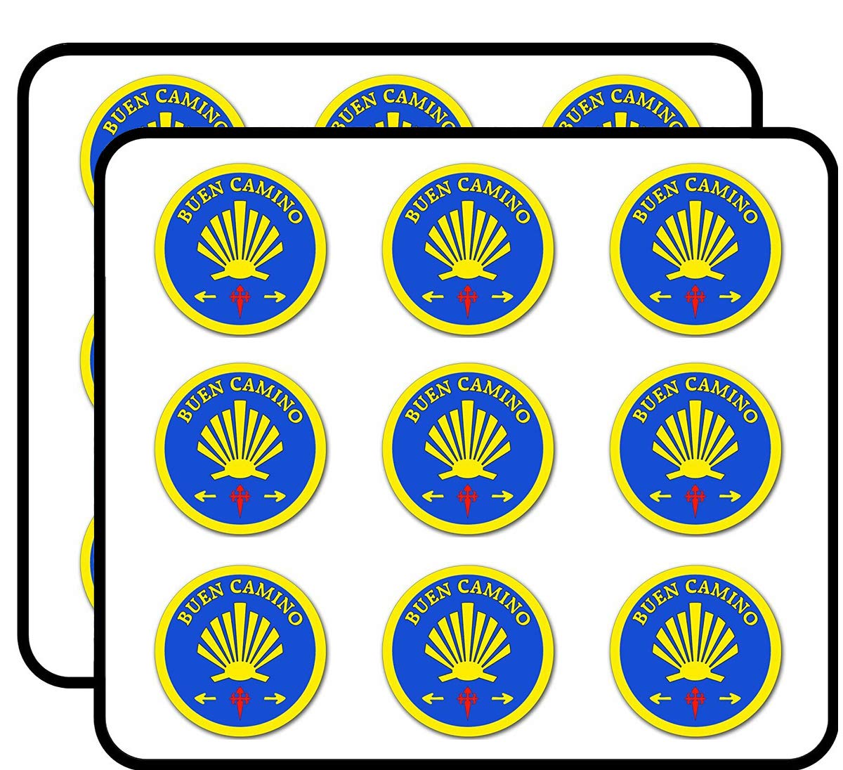 Round Buen Camino -Pilgrim Santiago Way Shell Spain France Walk Sticker for Scrapbooking, Calendars, Arts, Album, Bullet Journals 2" 18 Pack