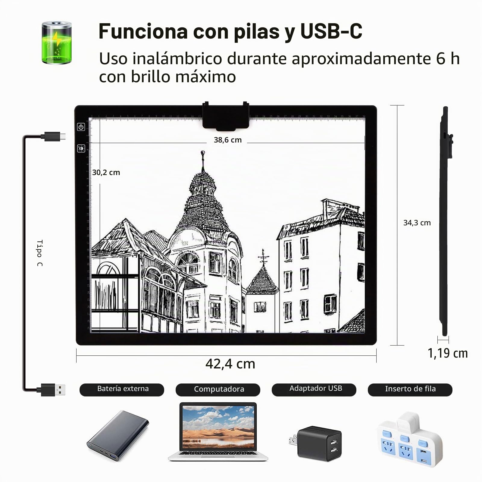TOHETO A3 Recargable Mesa de Luz Para Calcar con Bolsa, Soporte Integrado,Clip Magnético, Mesa de Luz Dibujo Tableta de Luz, LED Tableta de Luz Dibujo de Dibujo para Bocetos Diseño 5D Diamante Pintura