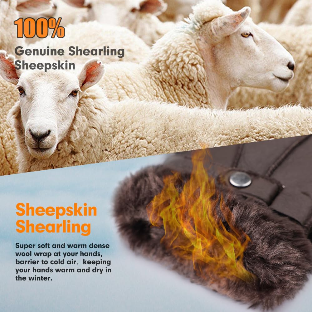 MGGMOKAY Uomo Guanti Shearling Uomo Caldo Inverno Cuoio Shearling Guanti di Pelle di Pecora