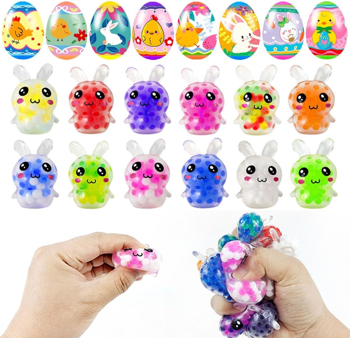 14Pack Prefilled Easter Eggs with Squeeze Toys Colorful Easter Eggs with Variety Easter Stress Balls Great for Easter Basket Stuffers and Party Favors Easter Egg Fillers
