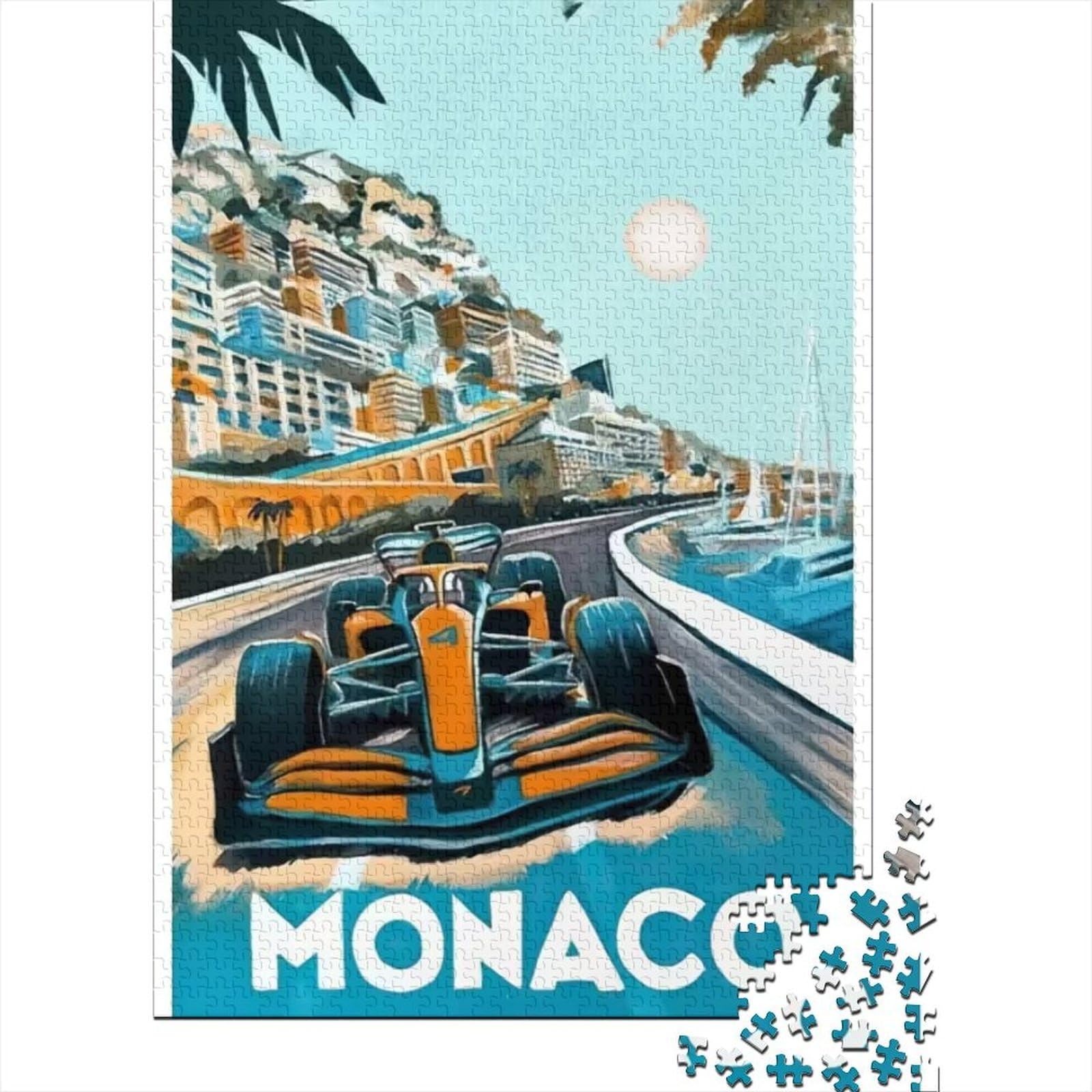 Racing Car 1000 Piece Eco-Friendly Jigsaw Monaco F1 Art Puzzle Adult Hobbyists Portable Mind Decompression Entertainment 38x26cm/1000pcs