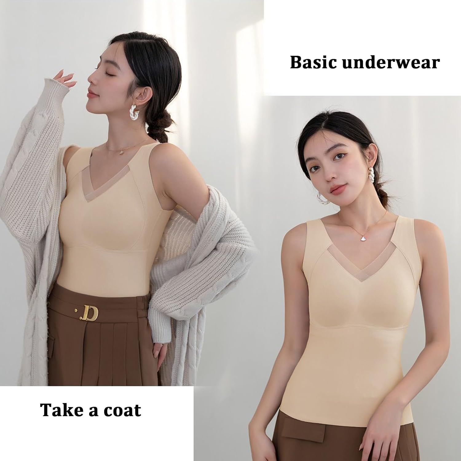 MIUPOO Women's Thermal Tank Tops Sleeveless Thermal Underwear Winter Warm Camisole Base with Built in Bra,1 Piece. - Image 5