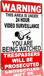 24 Hour Video Surveillance Warning Aluminum Metal Sign 8 x 12 Inch | Entryway Notice Sign for Garage, Home Entrance, Private Property, Business Exterior, Easy Display for Homeowners
