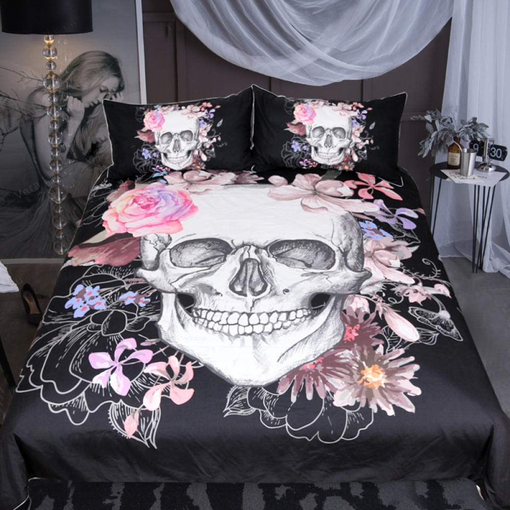 Housse de couette avec taies d'oreiller fermeture éclair literie microfibre lavable 3D grand lit