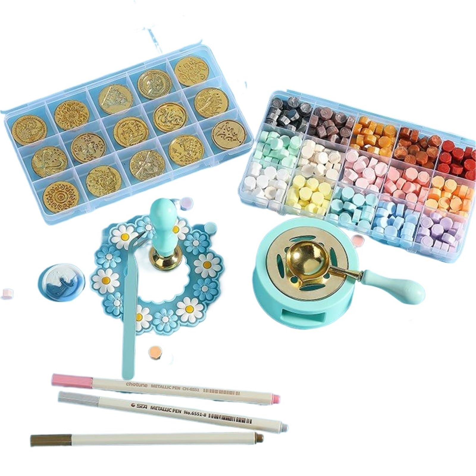 Ceralacca Set Di Timbri for Sigillo Di Cera | Kit di sigillatura laccato Forniture fai da te Scrapbooking Decorazione for inviti di nozze(17Pcs-C Random head)