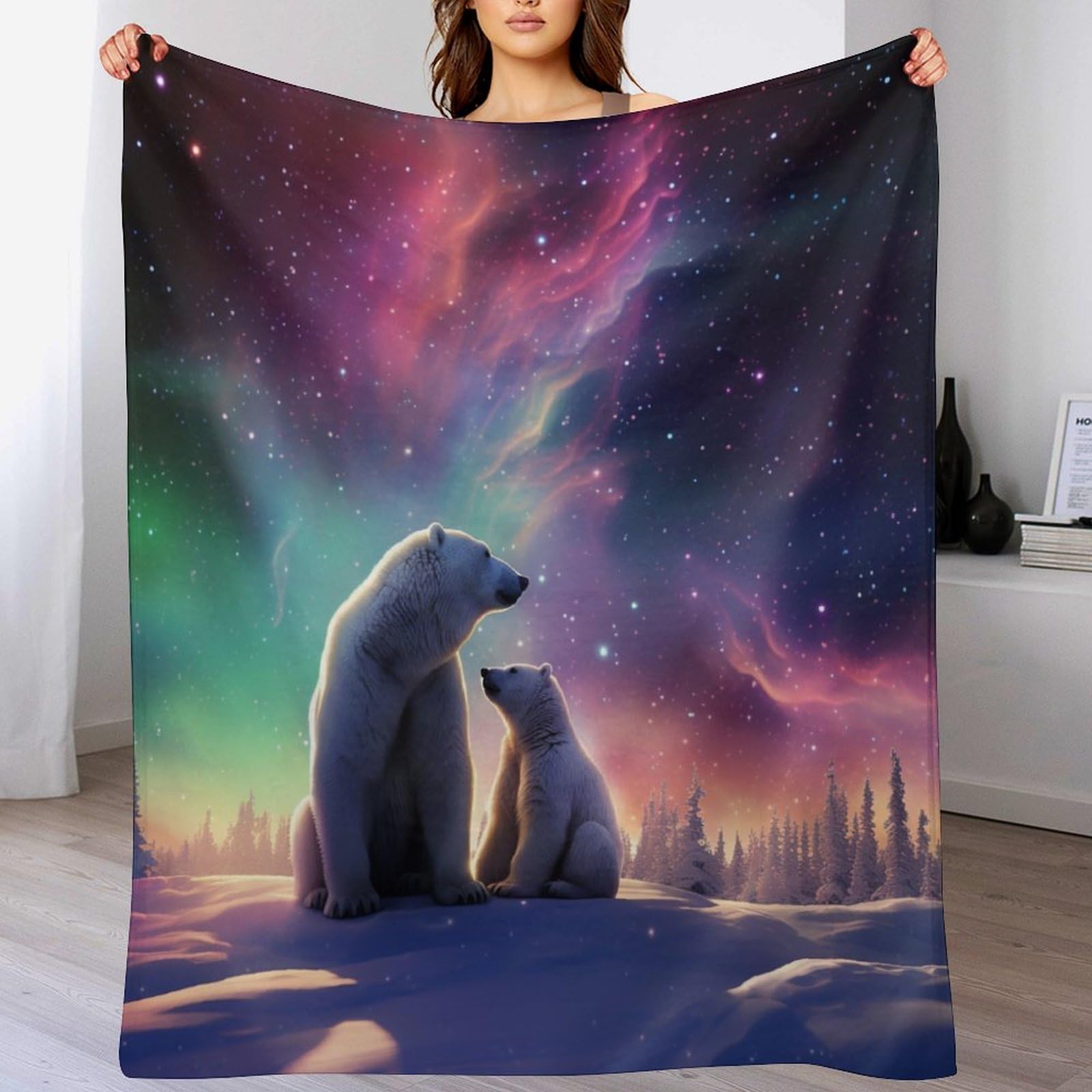 Pazzk Polar Bear 3D Blankets Super Soft Blanket Cosy & Warm Blanket For Sofa Or Bed Flannel Machine Washable Comfortable & Stylish（130×180Cm）