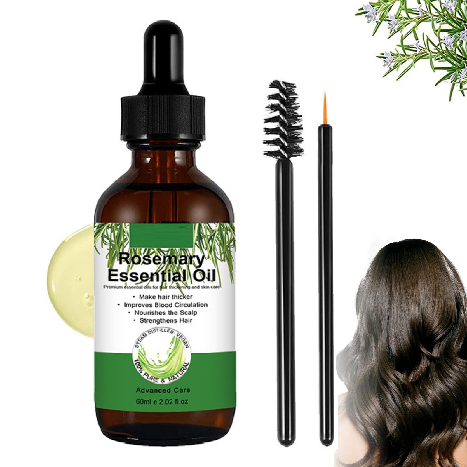 Organic Rosemary Oil for Hair Growth,Pure Rosemary Essential Oil,Oil for Hair Growth,Hair Strengthening Oil for Skin & Hair Care,Eyelashs,Eyebrows,Face,Body Massage Oil,Nourishes The Scalp, 60ML