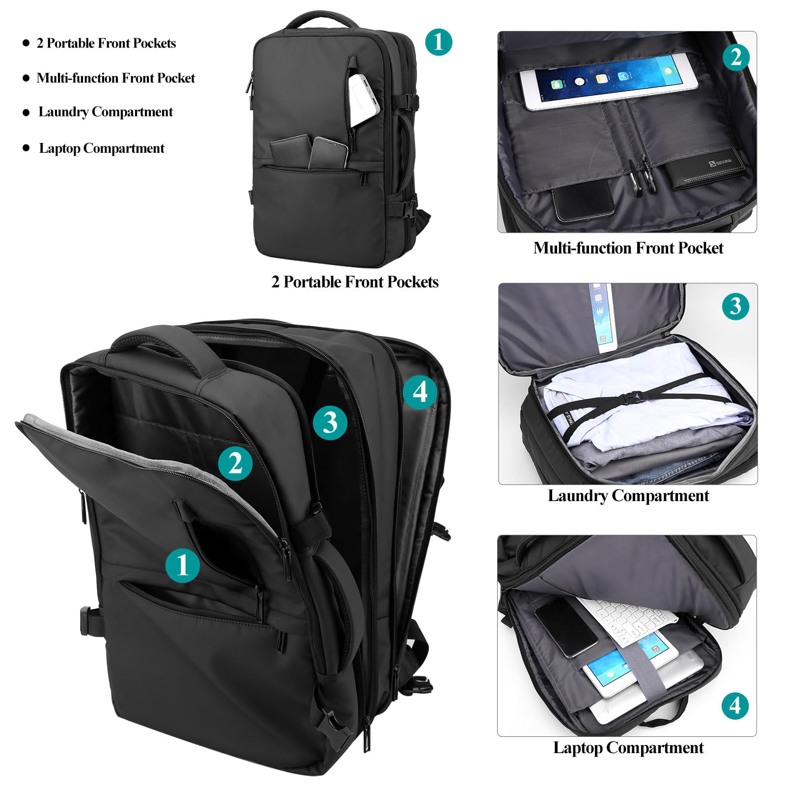 Long Keeper Zaino Viaggio Zaino per Portatile 15.6 Pollici Zaino Porta PC Impermeabile Zaino Lavoro Borse da Viaggio Cabina Uomo Donna con Porta di Ricarica USB
