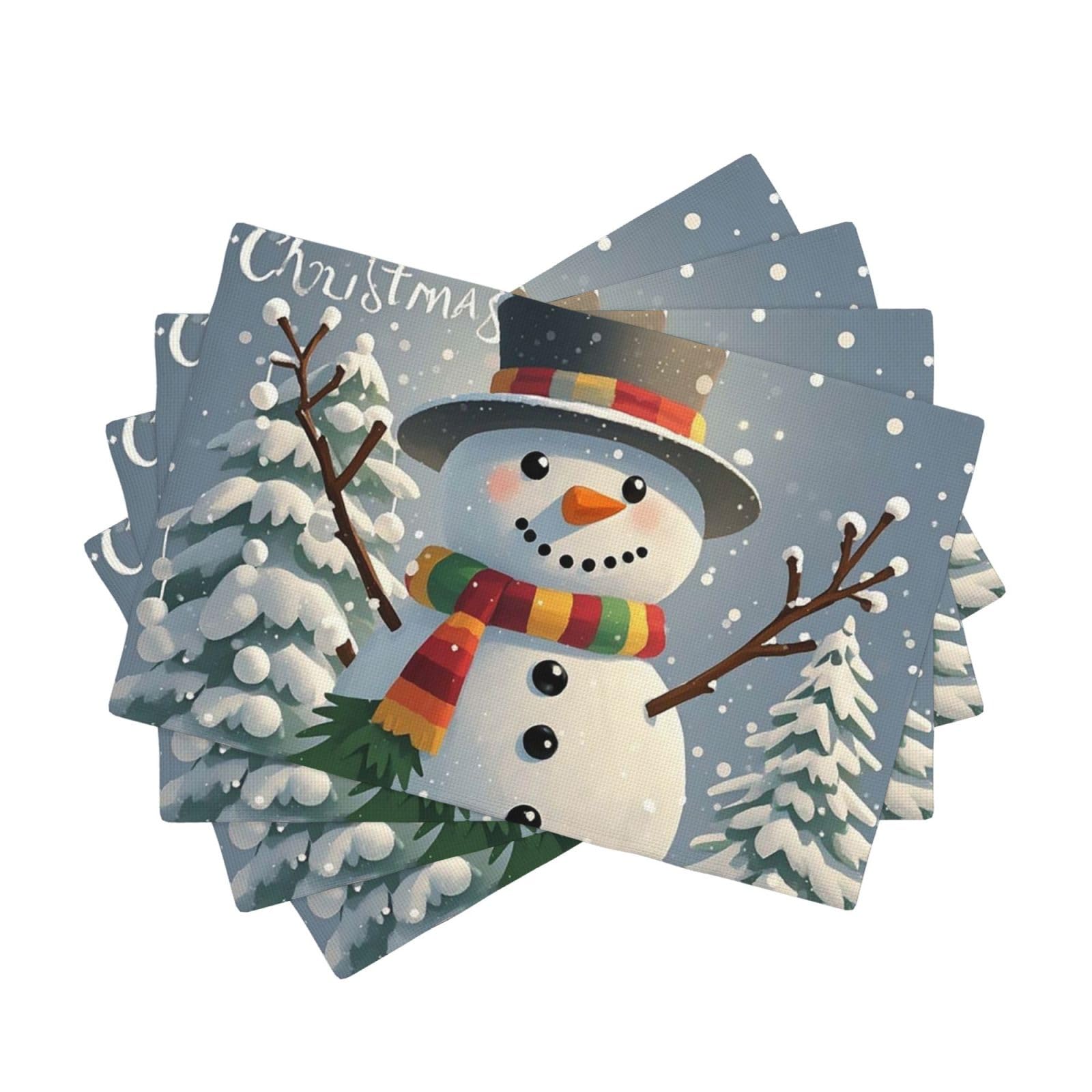 Placemats Set of One Size Washable Wipeable Table Mats Heat Resistant Weave Place Mats Merry Christmas Snowman Placemats Wrinkle Free Place Mats for Dining Table Kitchen Decor