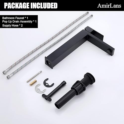 Miniatura 7 de Grifo de lavabo de baño de un solo agujero, color negro mate, grifo de lavabo de baño alto AmirLans de acero inoxidable negro grifo de fregadero con