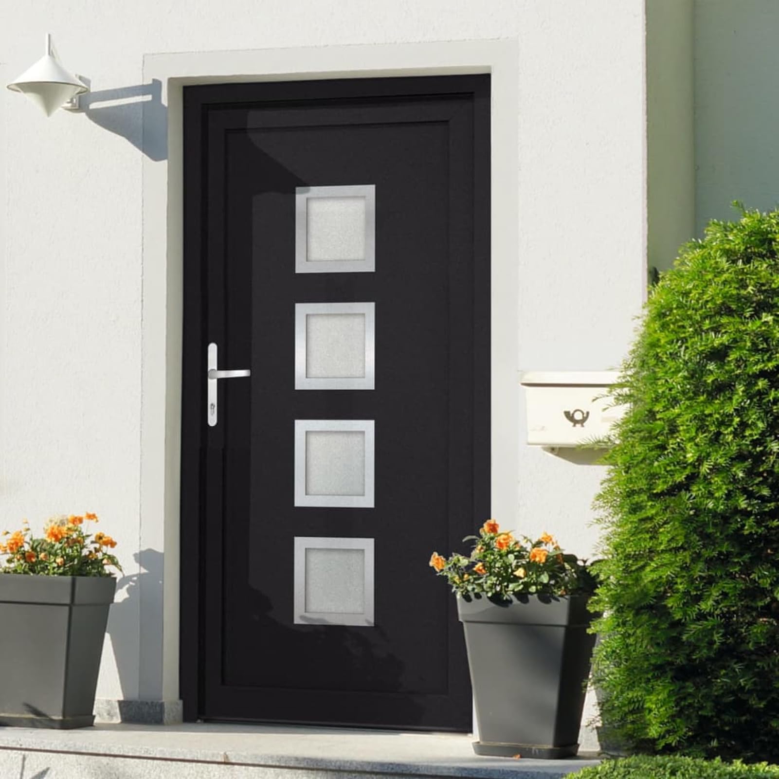 Gecheer Porta Ingresso Antracite 98x190 cm in PVC, Porta Esterna in PVC, Portoncino Ingresso Esterno