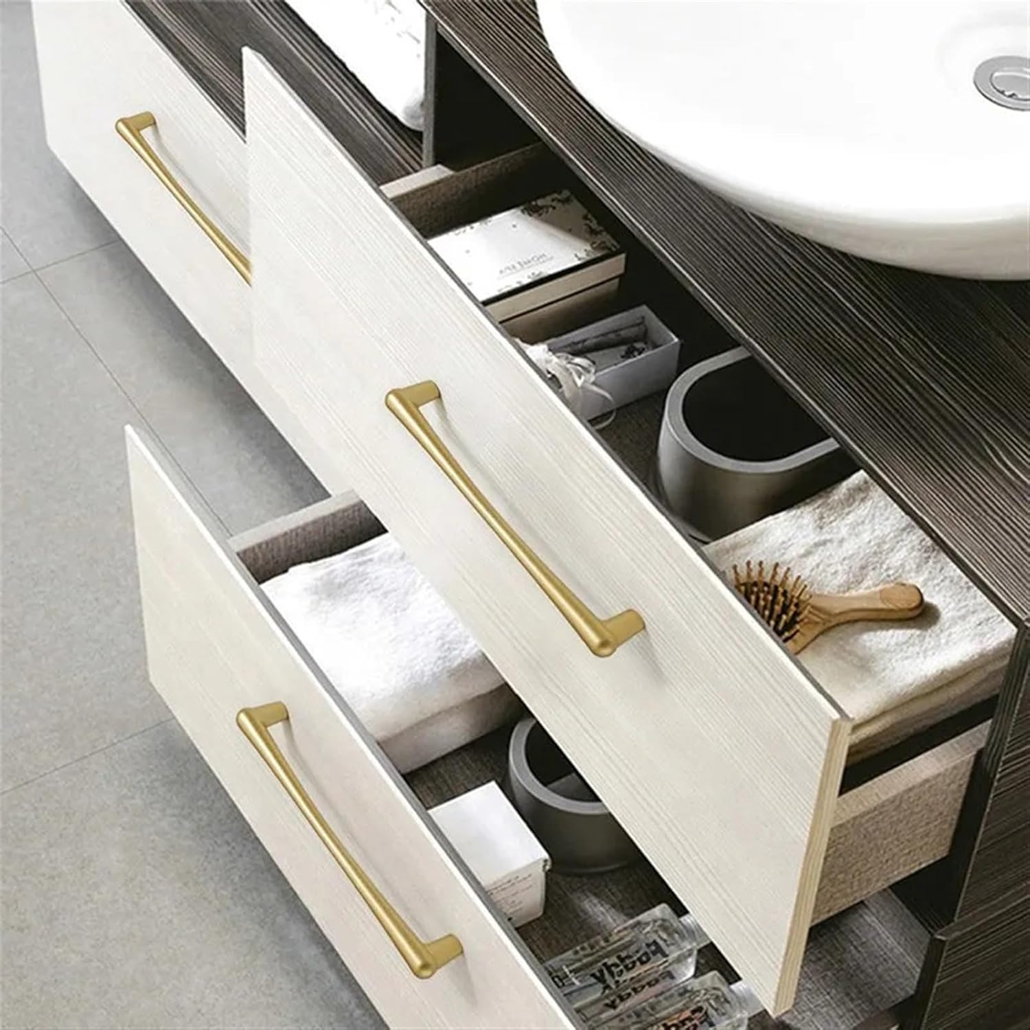 Aluminum Alloy Sand Gold Kitchen Cabinet Handles Drawer Knobs Wardrobe Door Pulls Furniture Hardware 2Pcs(Pearl Grey 128mm)