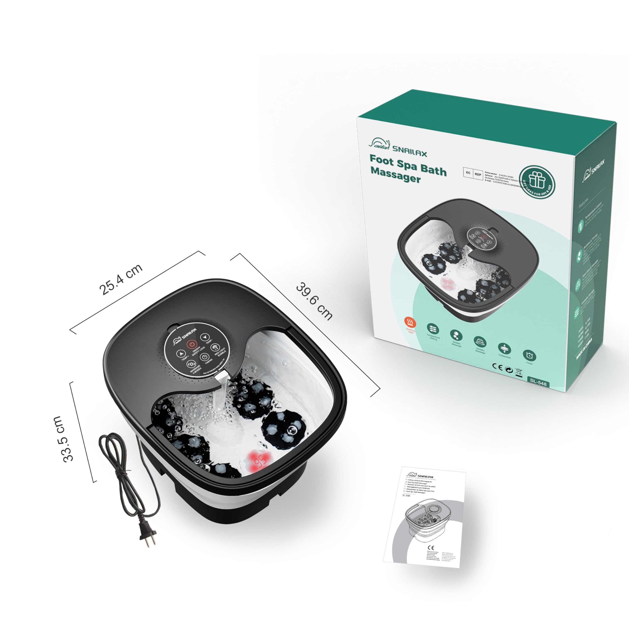 Snailax Bañera Spa Masajeador de pies con calor, Mando a distancia, Rodillos de masaje Shiatsu, Burbujas, Control de temperatura, Plegable, Bañera para pedicura, Regalos
