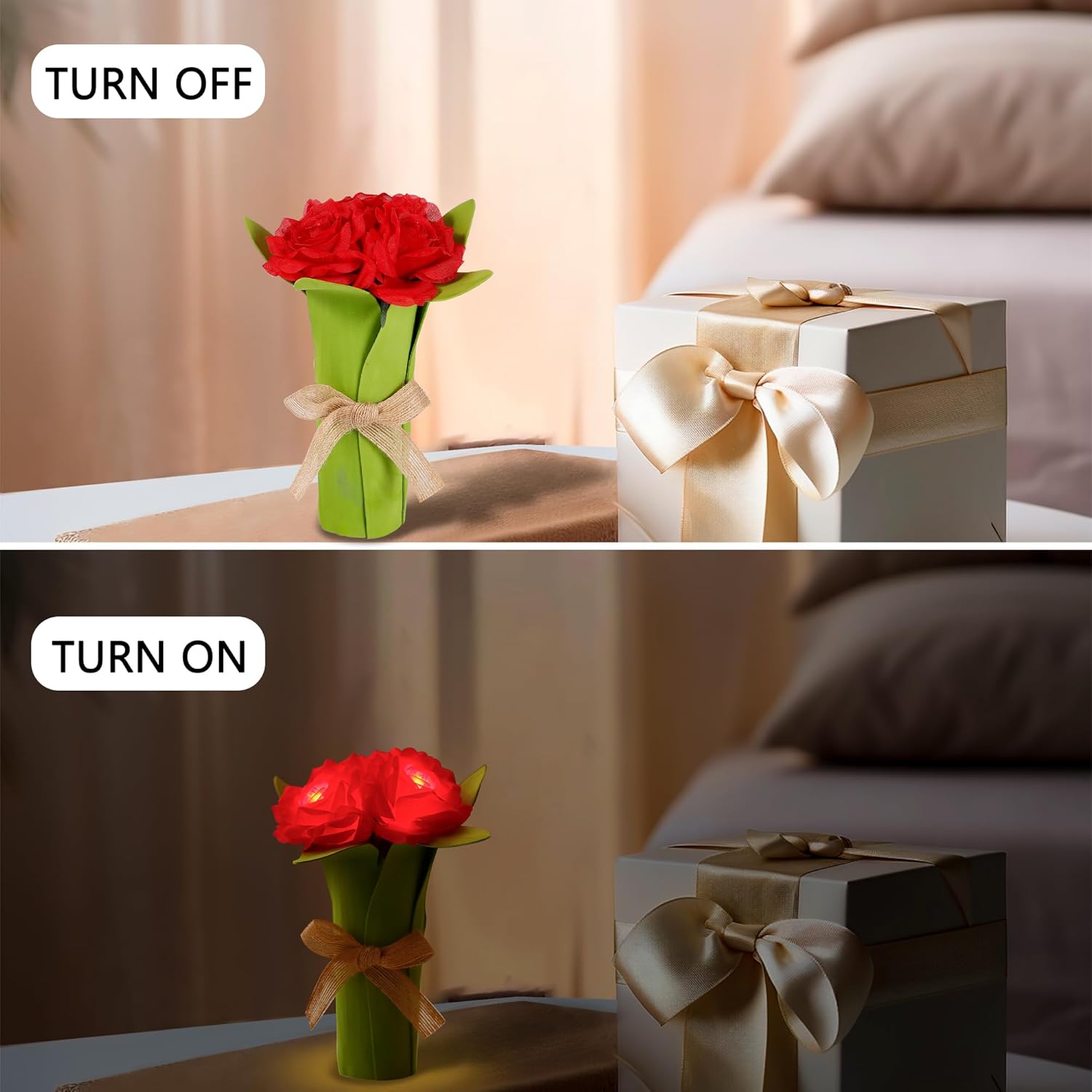 Flower Lamp Gifts for Birthday Christmas Valentines Mothers Day Gifts for Women Mom Grandma Girlfriend Friend Wife Anniversary Birthday, Bedroom Bar Coffee Shop Decor (Rose-Red-AAA)