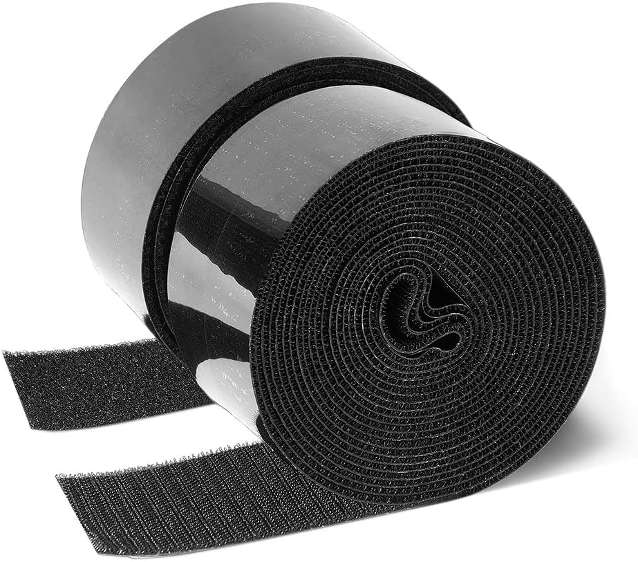 2 Inch Adhesive Black Hook and Loop Tape - 5 Yards, Heavy Duty Strips/Industrial Strength Sticky Fastener