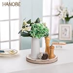 Hanobe Plateau décoratif Rond Café: Perle White Circle Servir Plateau Boho Table Centre de pièce Décor Vintage Rustique comptoir cuisine en bois pour salon Salle de bains