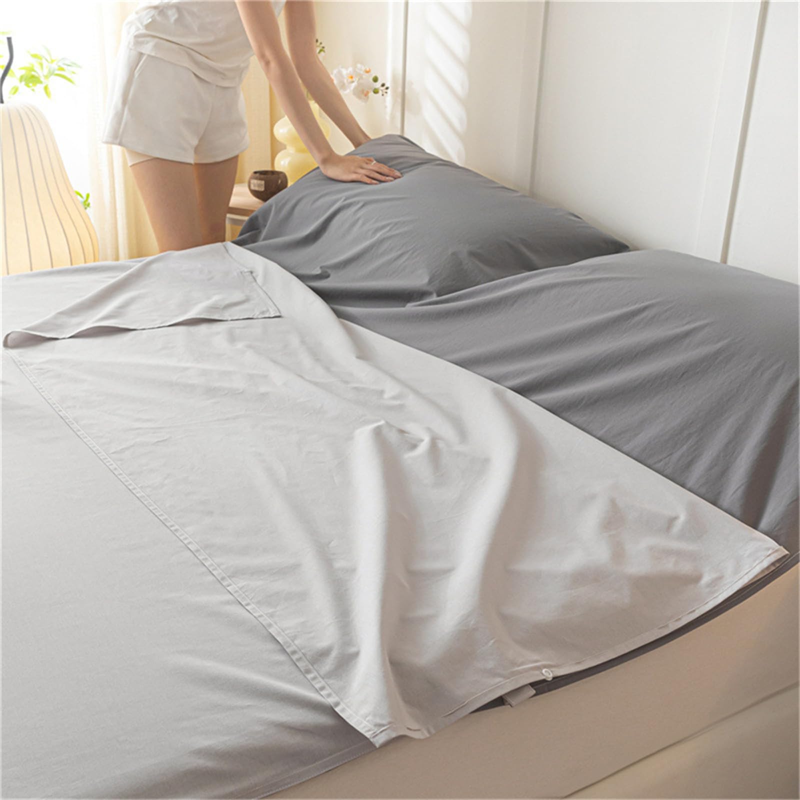 Highdi 2in1 Hüttenschlafsack mit Kissen Fach, Sommerschlafsack Ultraleicht Reiseschlafsack für Reisen Leicht & Kompakt für Backpacking, Hostels-Unifarben