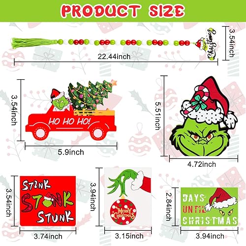 Miniatura 4 de Grinch - Decoración de bandeja escalonada de Navidad, 6 piezas de decoración de bandeja escalonada de Navidad, letreros de madera de Navidad para