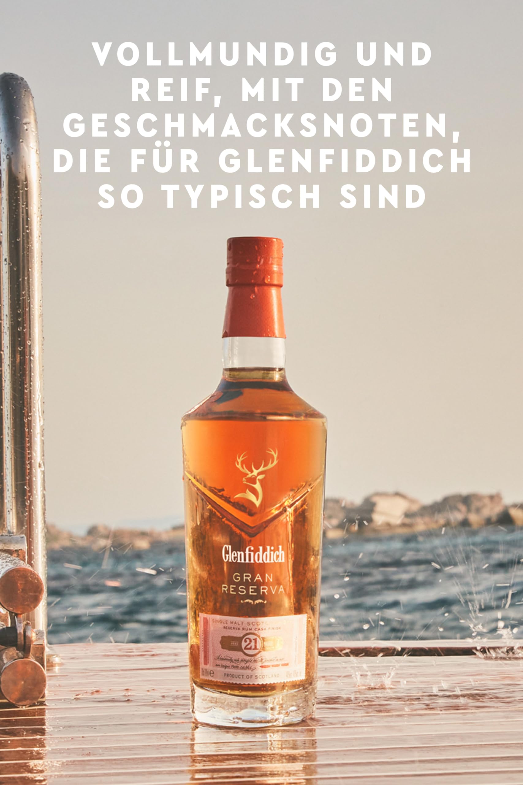 GLENFIDDICH 21 Jahre Single Malt Scotch Whisky - Gran Reserva - Vanille, süßes Karamell, Feige - Reifung im Reserva Rum-Fass - Small Batch - Product of Scotland – inkl. Geschenkbox - 40% vol. - 70 cl