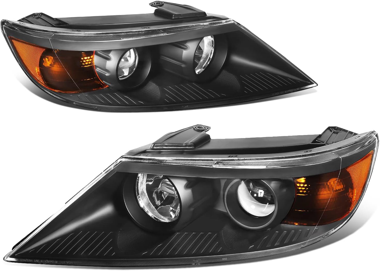 DNA MOTORING HL-OH-KIASO11-BK-AM Pair of OE Style Black Housing Amber Reflector Headlights Compatible with 2011-2013 Sorento